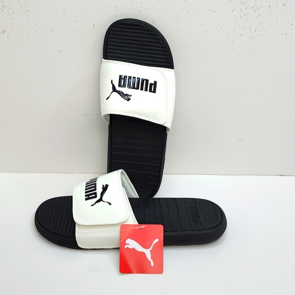 ⭐️PUMA💯 MEN’S FLIP FLOPS,  WHITE AND BLACK, SIZE 10 - Picture 3 of 10